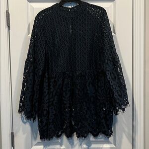 Lane Bryant Lace Black And Green Tunic Top Intricate Eyelet Detailing Babydoll